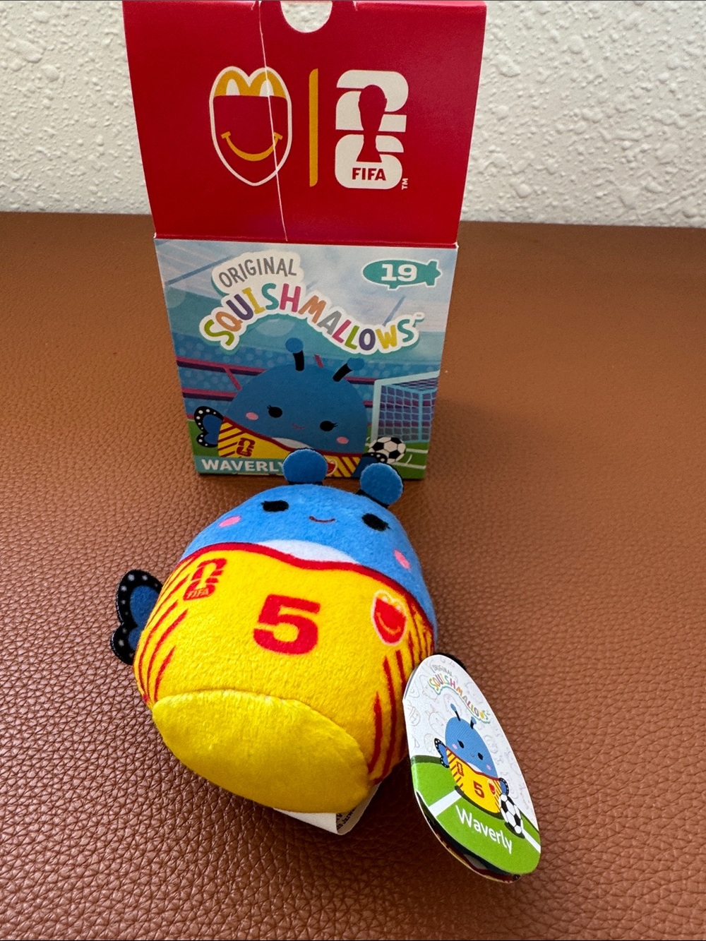 McDonalds FIFA Squishmallows Waverly Blue and Yellow Soccer Jersey Plush